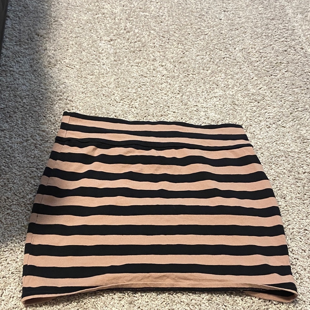 Black and Tan cotton Striped Mini Skirt